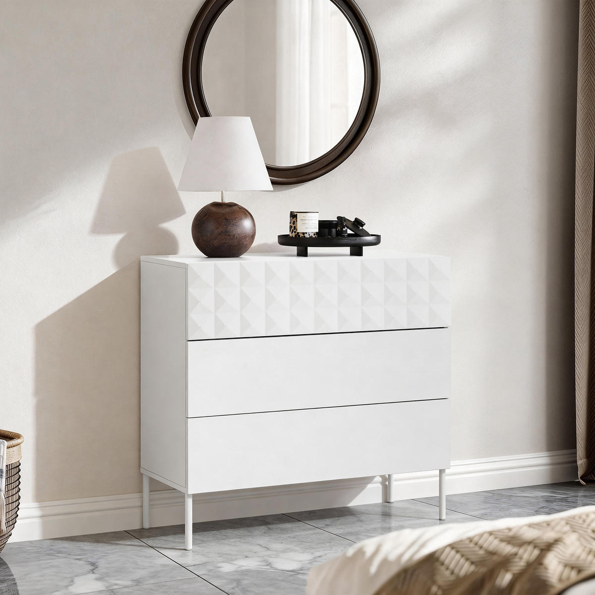 KOMMODE, Holz, Weiß - Weiß, Holzwerkstoff/Metall (80/75/40cm) - Hometopia