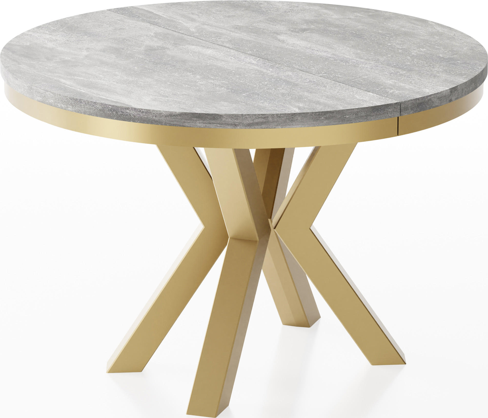 ESSTISCH Clara Gold runder ausziehbarer, Grauer Beton 120-200/120/76 cm - Goldfarben/Hellgrau, Holzwerkstoff/Metall (120/120/76cm) - WFL GROUP