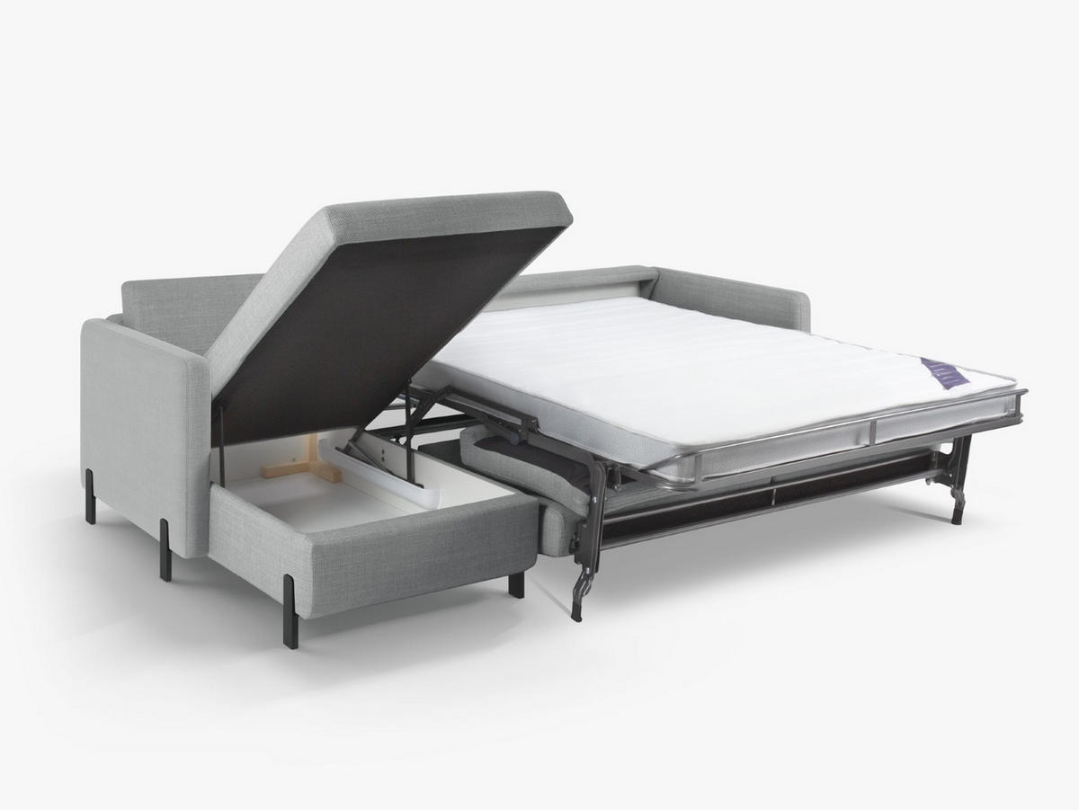 ECKSOFA ausklappbar links mit Container Gloria aus strukturiertem Stoff hellgrau 4 Sitzplätze - Hellgrau, Textil (260/170cm) - Micadoni