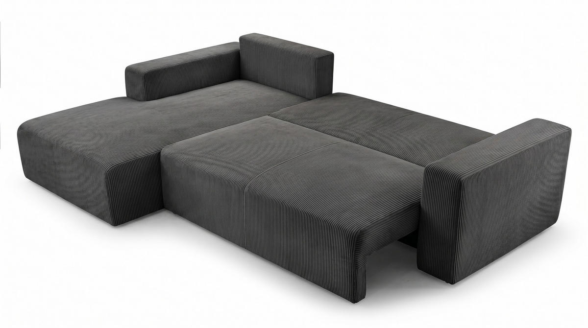 ECKSOFA PULA CORD GRAU - Anthrazit/Schwarz, Kunststoff/Textil (187/279cm) - Luxkor24