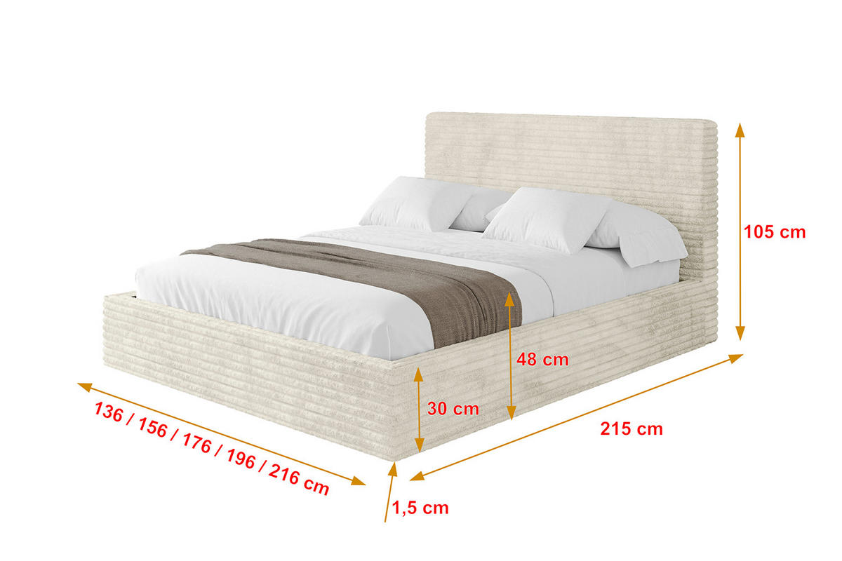 POLSTERBETT mit Bettkasten und Lattenrost, Bett mit Matratze H3/H4 - ALOVA - Beige, Holzwerkstoff/Textil (180/200cm) - ALTDECOR