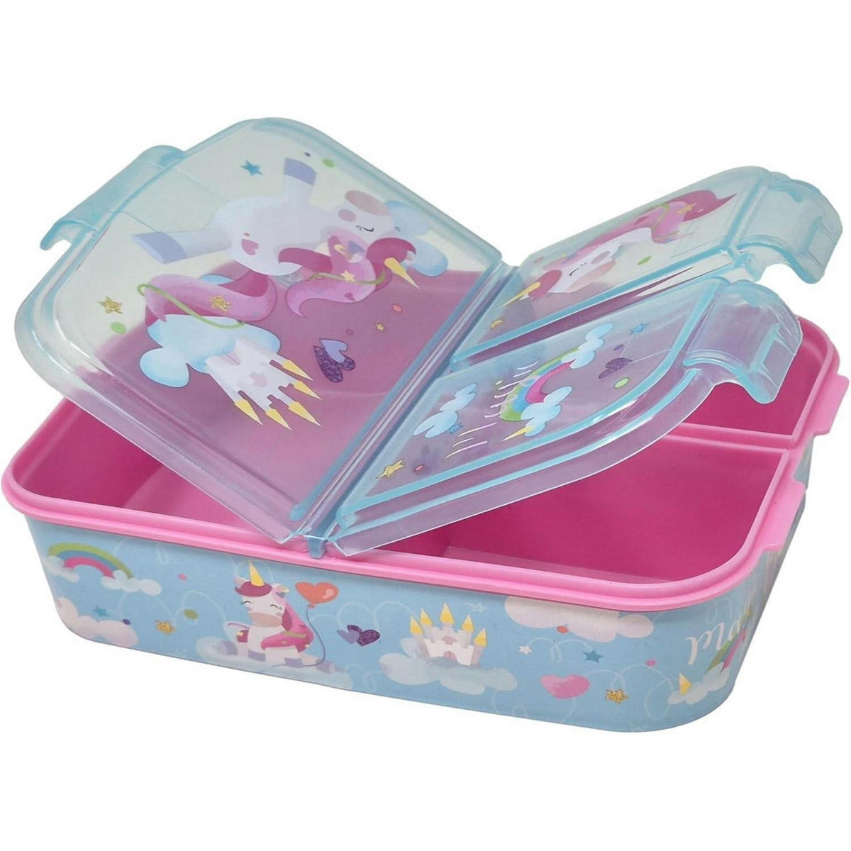 BROTDOSE mit Fächern Einhorn Motiv BPA frei 18 cm - Multicolor, Kunststoff (14/7/18cm)