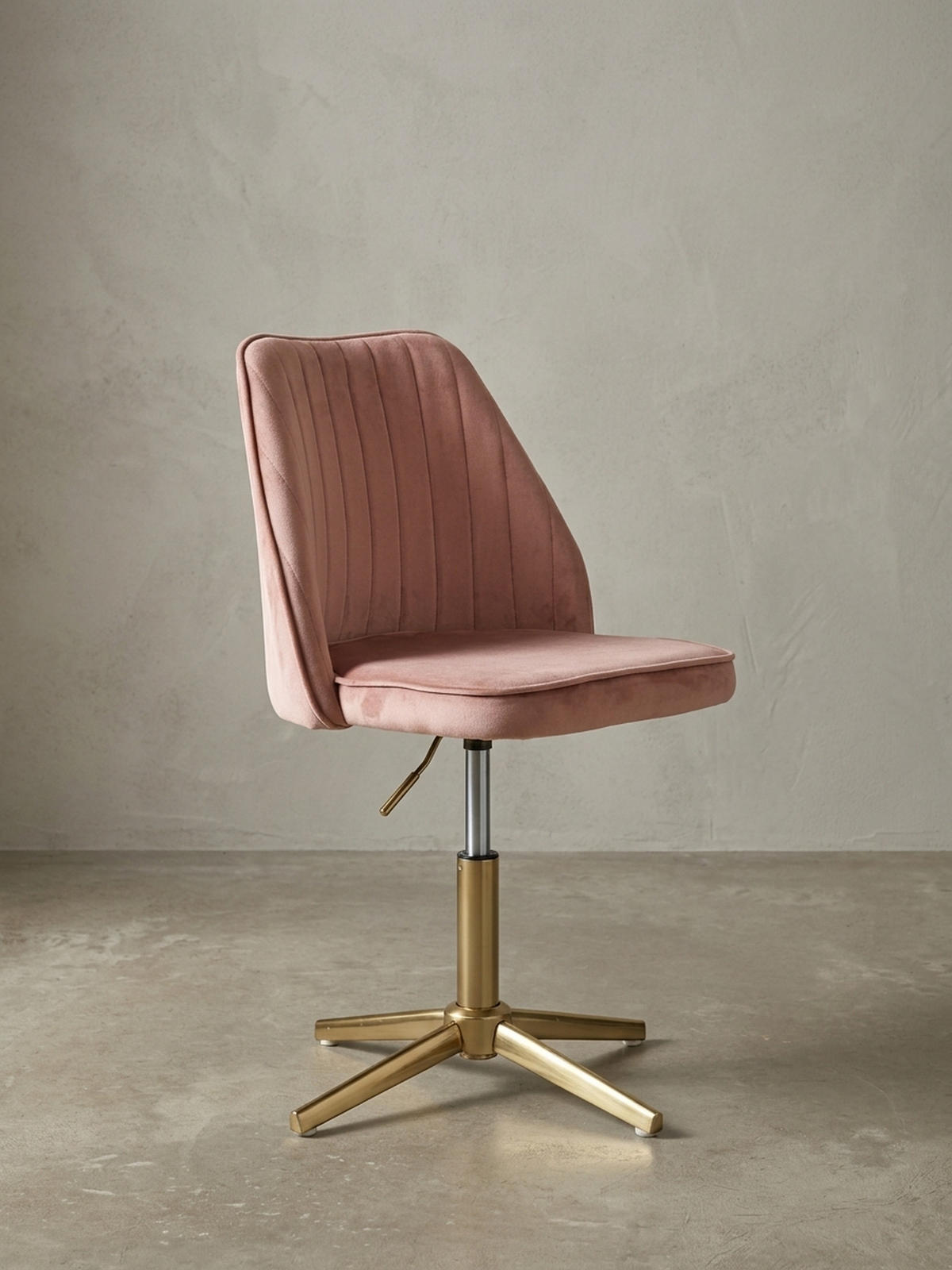 DREHSTUHL Samt mit Höhenverstellung, Eisenfuß und 360° Drehfunktion TANARO, Rosa - Pink/Goldfarben, Textil/Metall (60/100/60cm) - KADIMA DESIGN