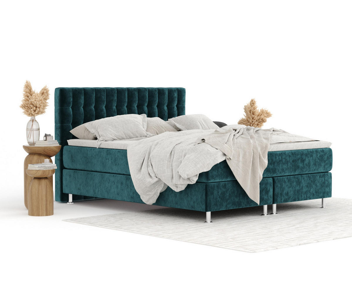 BOXSPRINGBETT Sorrento Türkisfarben 140/200 cm mit Latex-Topper - Türkis/Silberfarben, Holz/Holzwerkstoff (140/200cm) - Maison de Reve