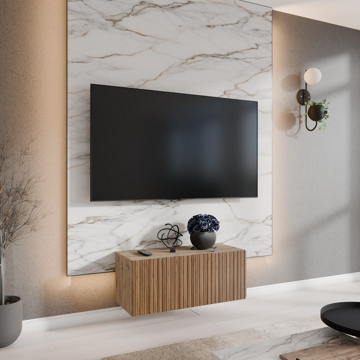 LOWBOARD LIVO 100/41/40 cm, Hängender TV-Schrank Eiche Artisan / Eichefarben - Eichefarben/Braun, Holzwerkstoff (100/41/40cm) - MASSENO
