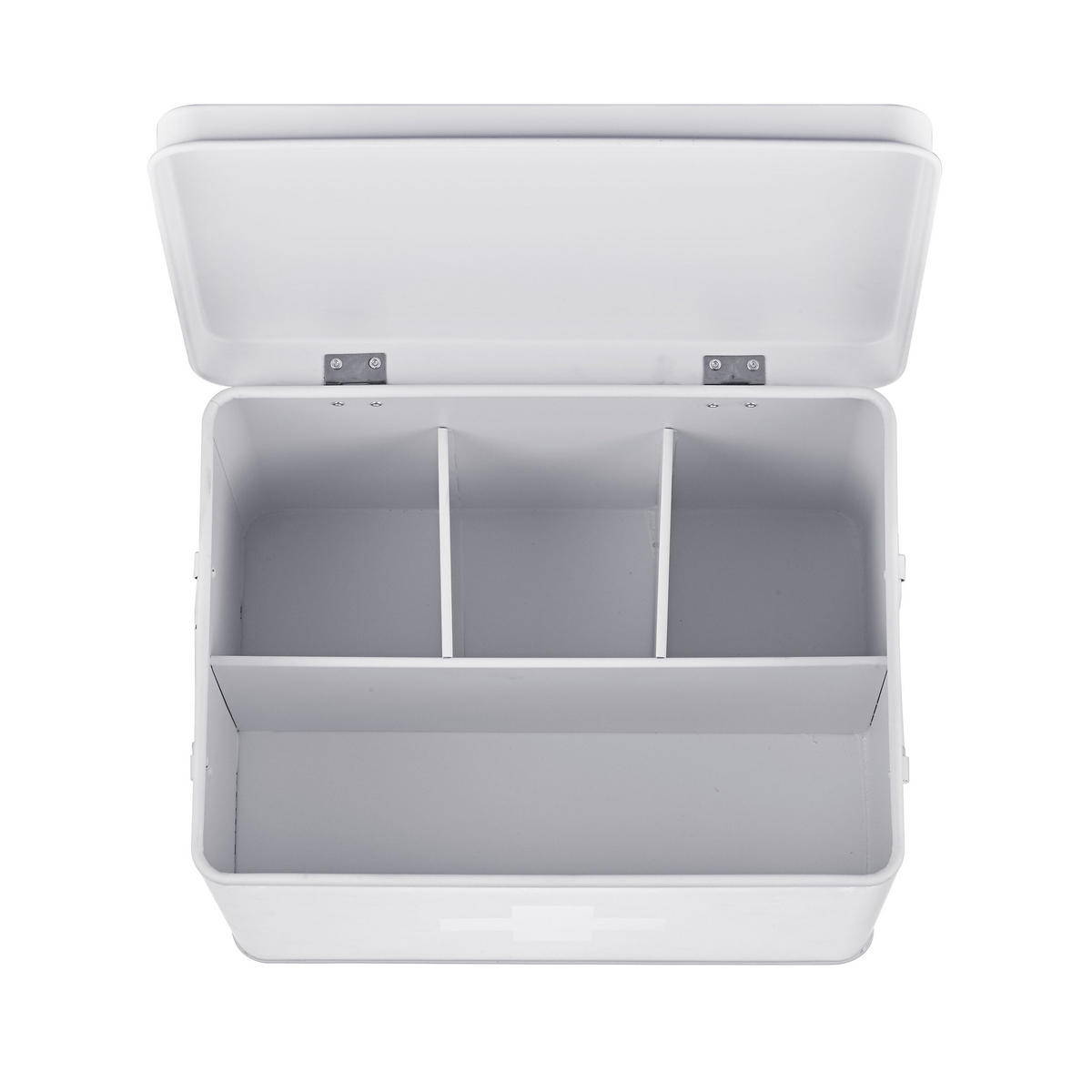 MEDIZINBOX Weiß Grau Metall 4 Fächer entnehmbarer Einsatz - Weiß, Metall (28/21/20.5cm) - Relaxdays
