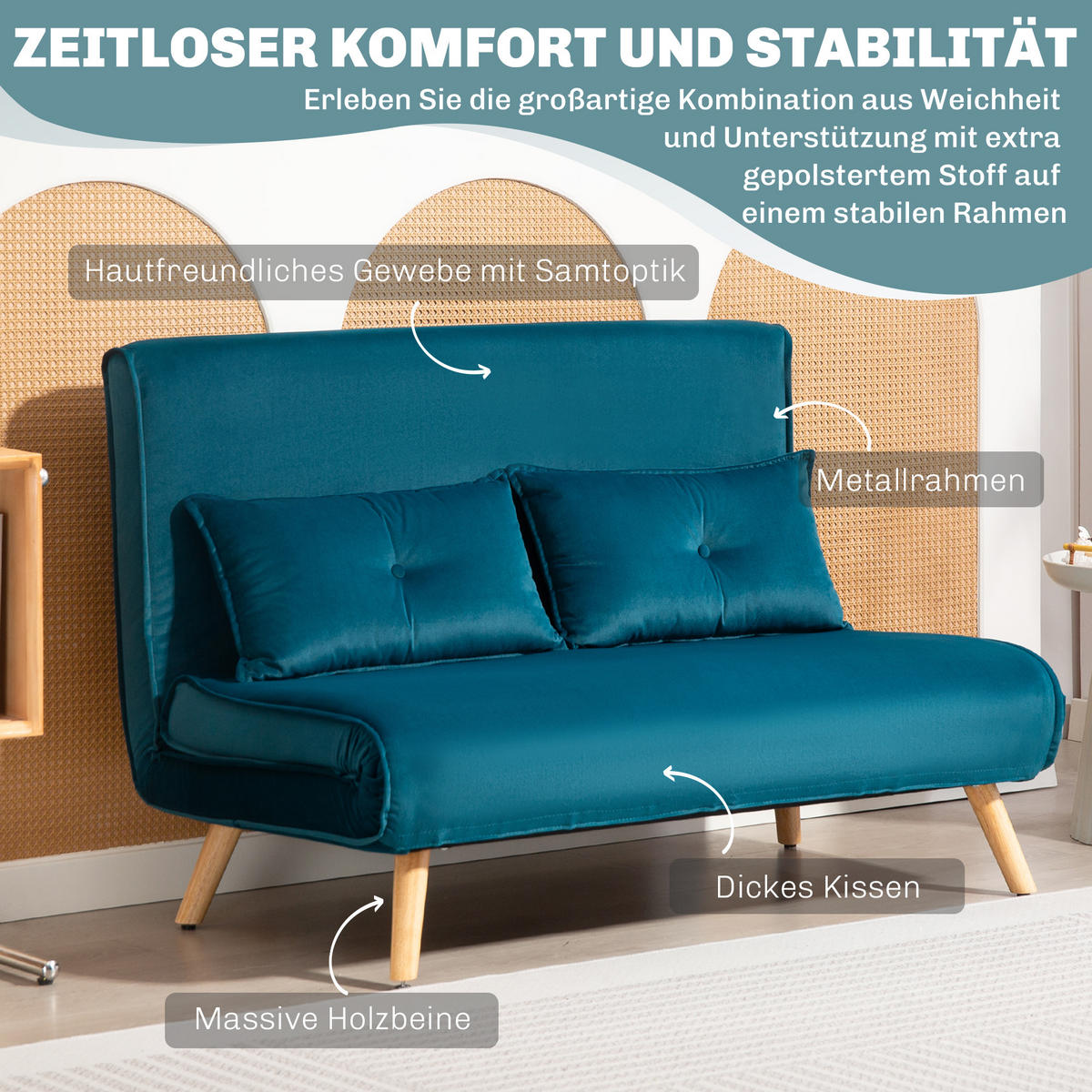 SCHLAFSOFA Polyester Dunkelgrün - Dunkelgrün/Naturfarben, Holz/Textil (75/87/120cm) - HOMCOM