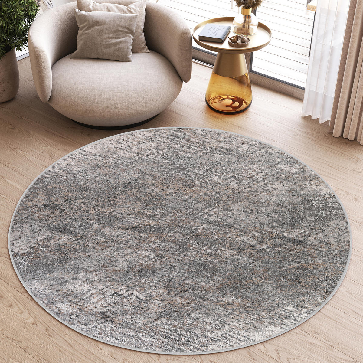 TEPPICH VALLEY Hellgrau Rund 160/160 cm - Hellgrau, Textil (160/160cm) - Tapiso