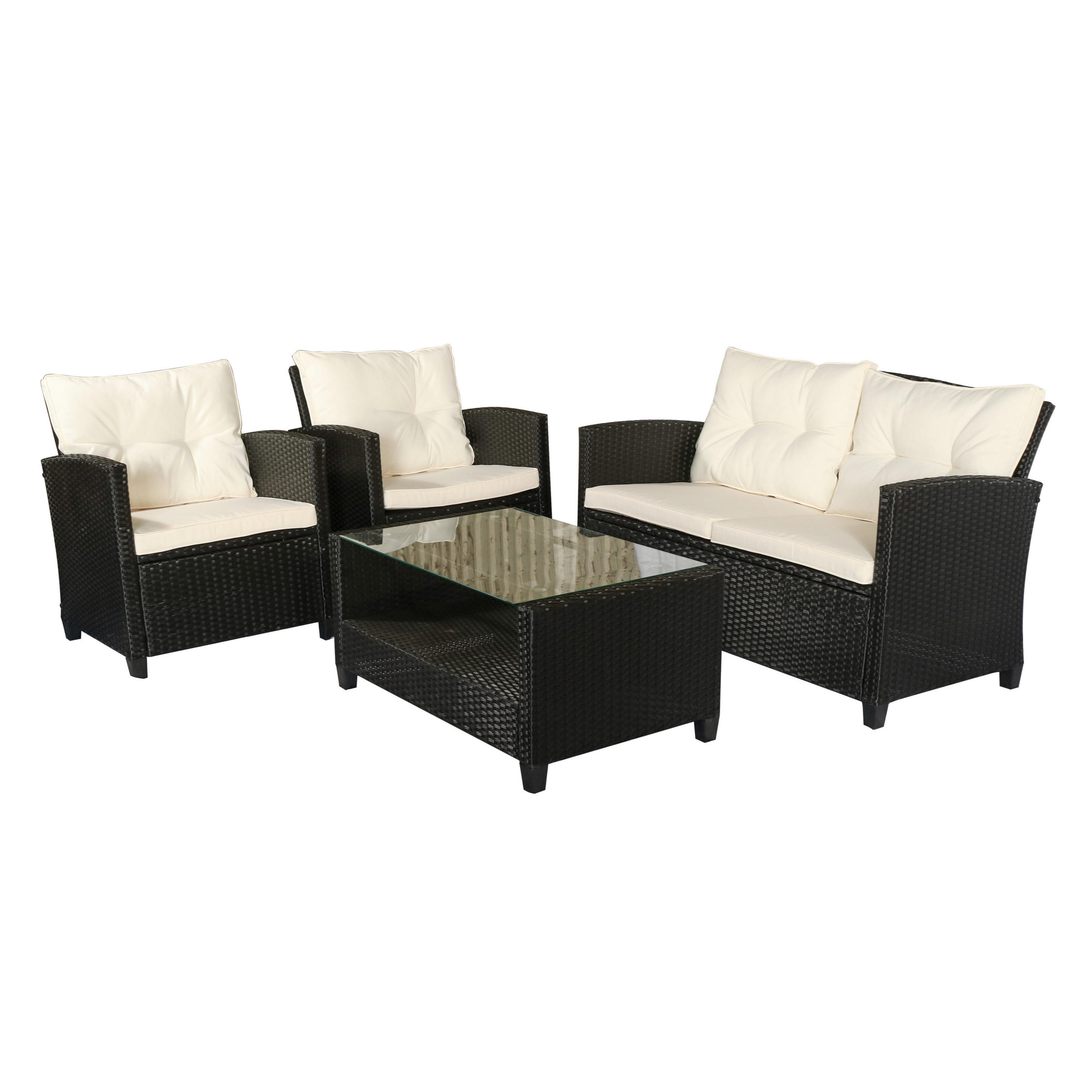 POLYRATTAN Sitzgarnitur 4 tlg. Sitzgruppe Metall Luxus Schwarz - Schwarz, Kunststoff - Outsunny
