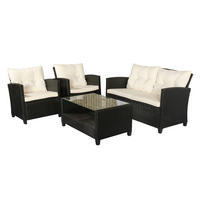 POLYRATTAN Sitzgarnitur 4 tlg. Sitzgruppe Metall Luxus Schwarz - Schwarz, Kunststoff - Outsunny
