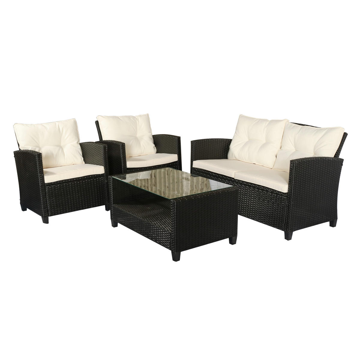 POLYRATTAN Sitzgarnitur 4 tlg. Sitzgruppe Metall Luxus Schwarz - Schwarz, Kunststoff - Outsunny