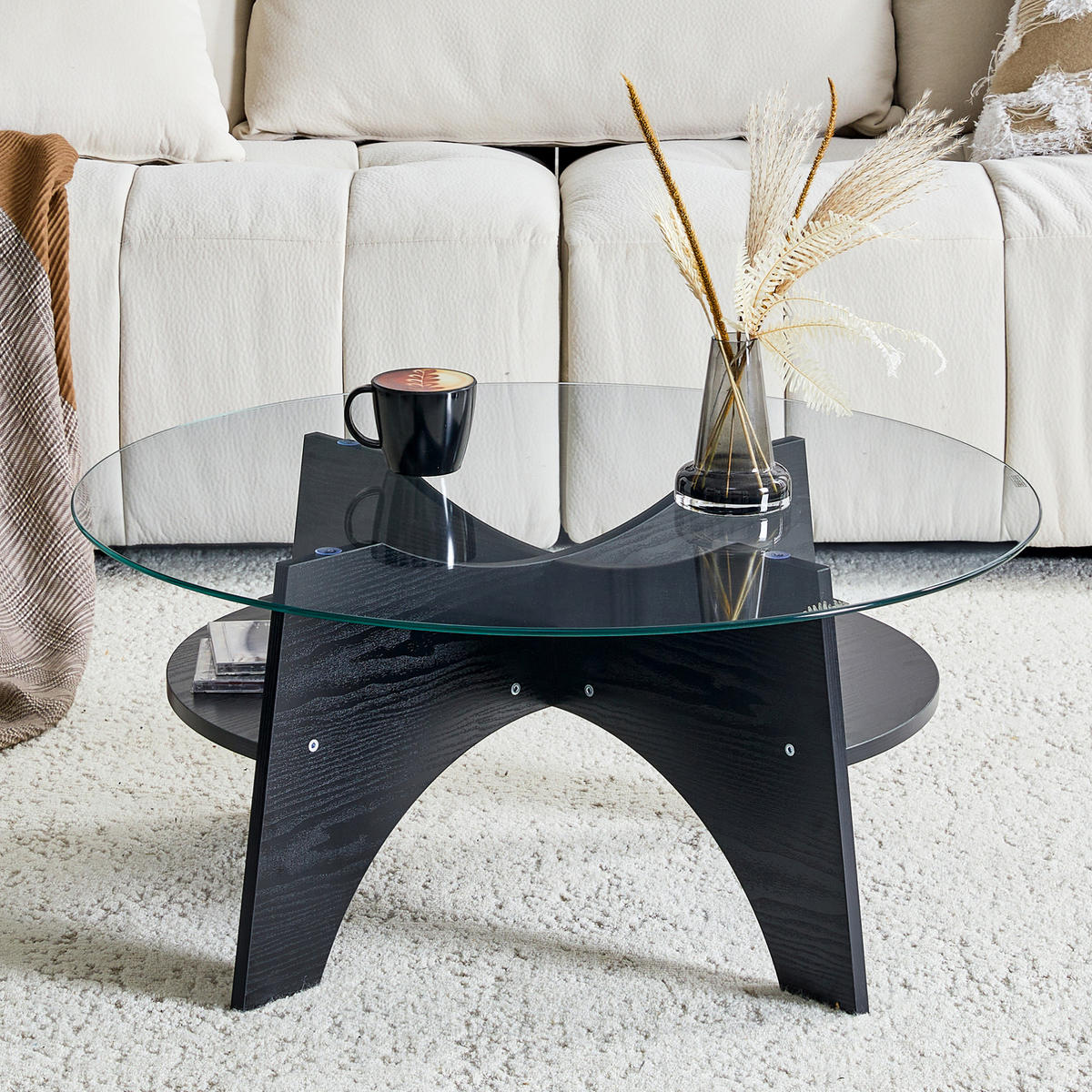BEISTELLTISCH 80/36 cm in Schwarz/Transparent aus Glas und MDF - Schwarz, Holzwerkstoff (80/80/36cm) - Flora Grace