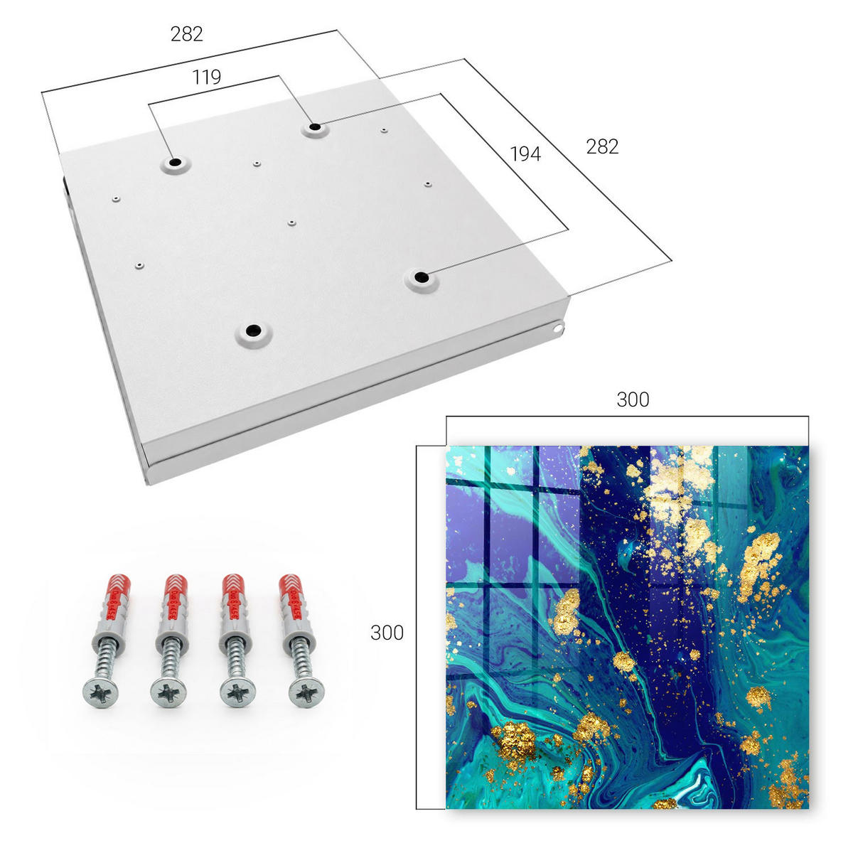 SCHLÜSSELBOX Weiß 30x30 cm – Türöffnung nach rechts - Farbenfrohe Abstraktion - Blau, Metall (30/30/5cm) - TULUP