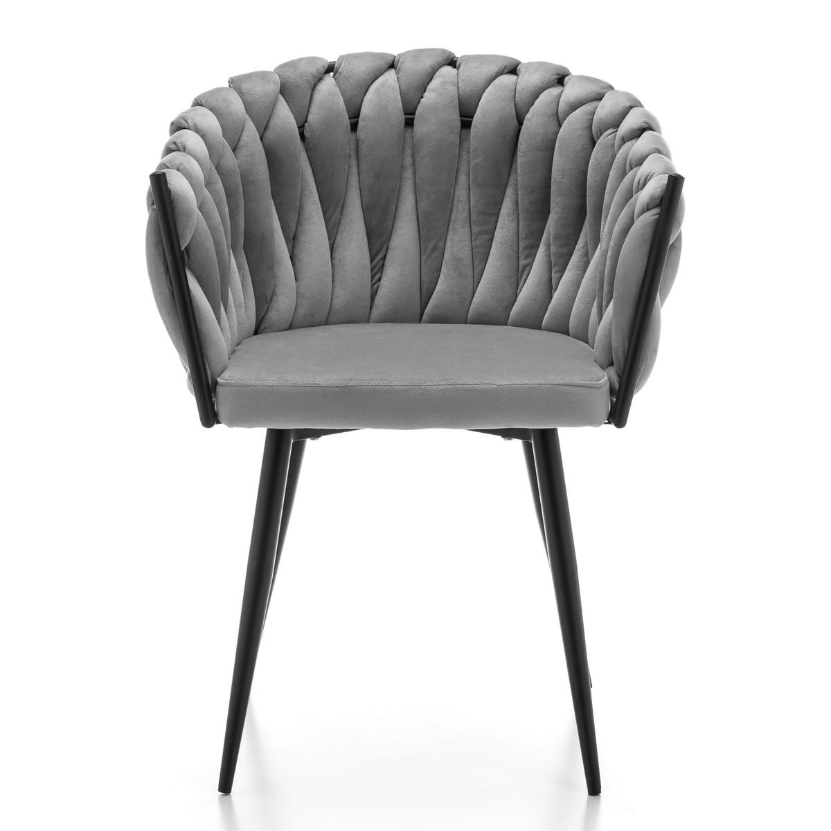STUHL LATINA gepolstert mit Steppung - hellgrau - Samt Velours - Hellgrau/Schwarz, Textil/Metall (60/83/55cm) - NEW HOME