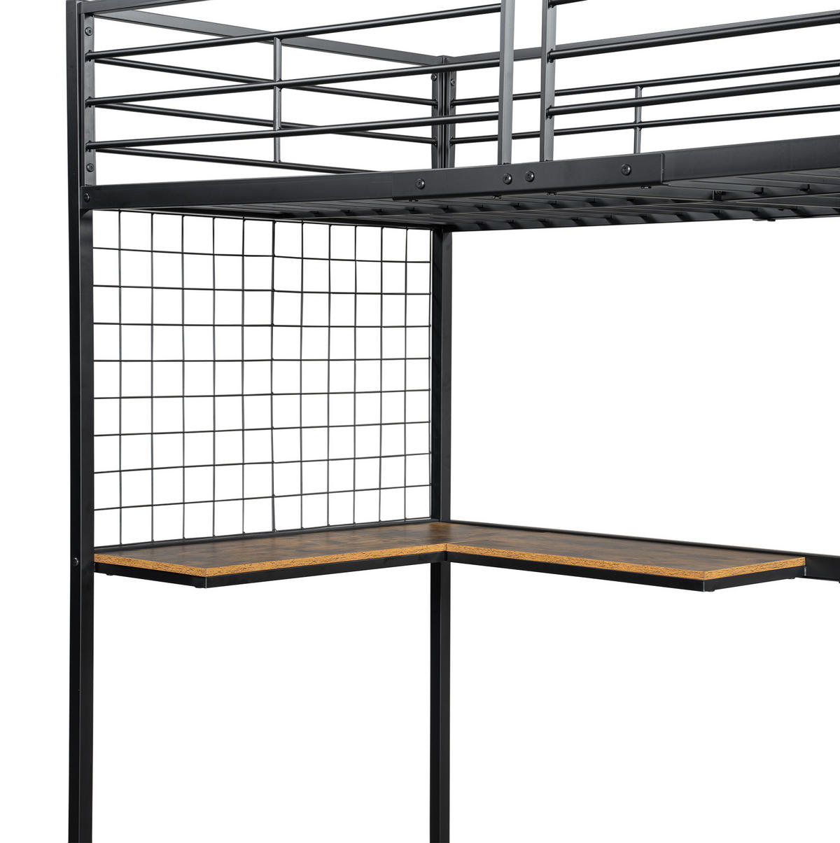 HOCHBETT 90/200 cm Schwarz und dunkle Holzfarbe aus Metall und Holzwerkstoff mit Kleiderschrank und Tisch - Schwarz, Holzwerkstoff (90/200cm) - OKMYHOME