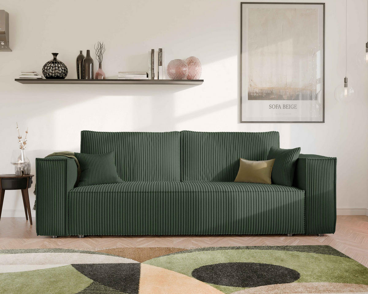 SOFA mit Schlaffunktion und Bettkasten, Grün - Grün, Holzwerkstoff/Textil (240/84/105cm) - Idohome