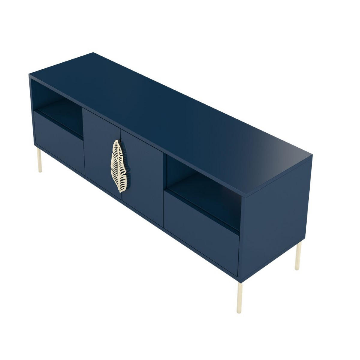 LOWBOARD Merlin, Marinblau, Goldene Details - Goldfarben/Dunkelblau, Holzwerkstoff/Metall (138/60/40cm) - Skandica