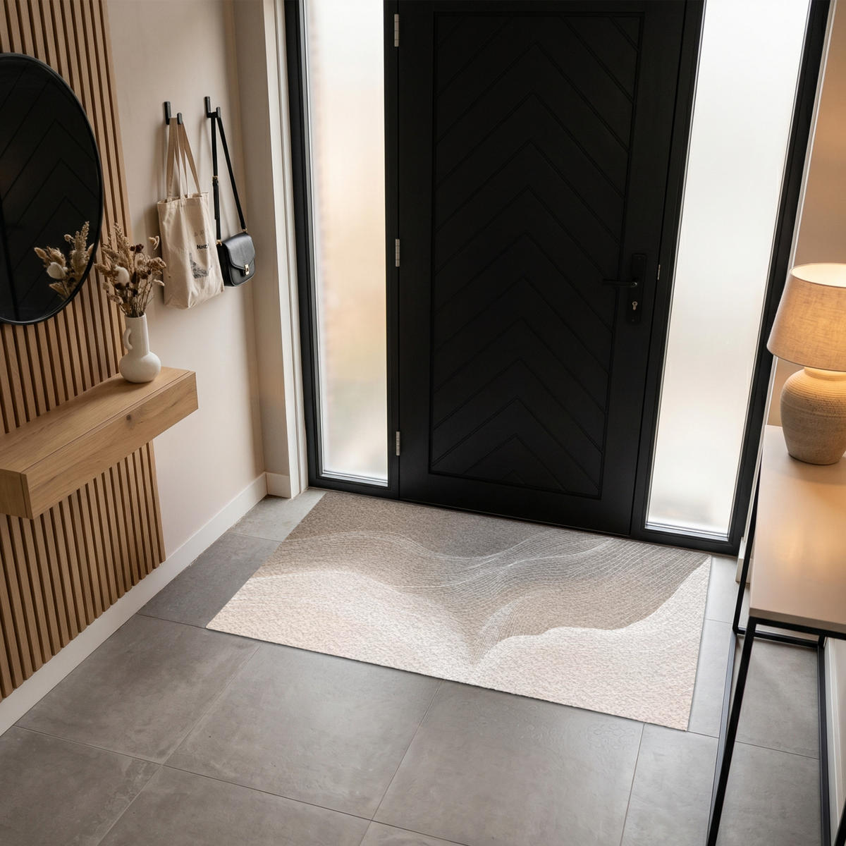 FUSSMATTE Wellenlinien - Luftströme - Harmonisch Schmutzfänger 150x90 cm - Beige, Kunststoff (150/90cm) - MuchoWow