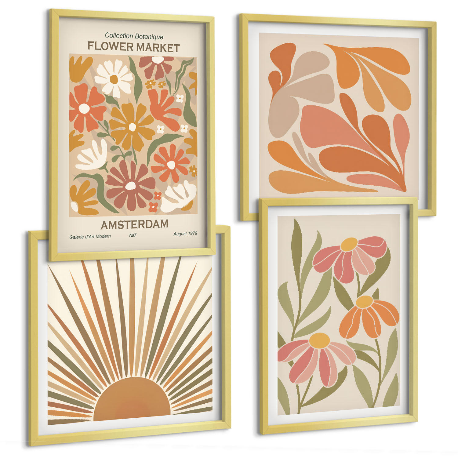 BILDER SET 4er Set - 50x50 cm & 40x60 cm Goldrahmen - Pastellfarbene Sonnenblumen - Goldfarben, Kunststoff (50/50cm) - TULUP