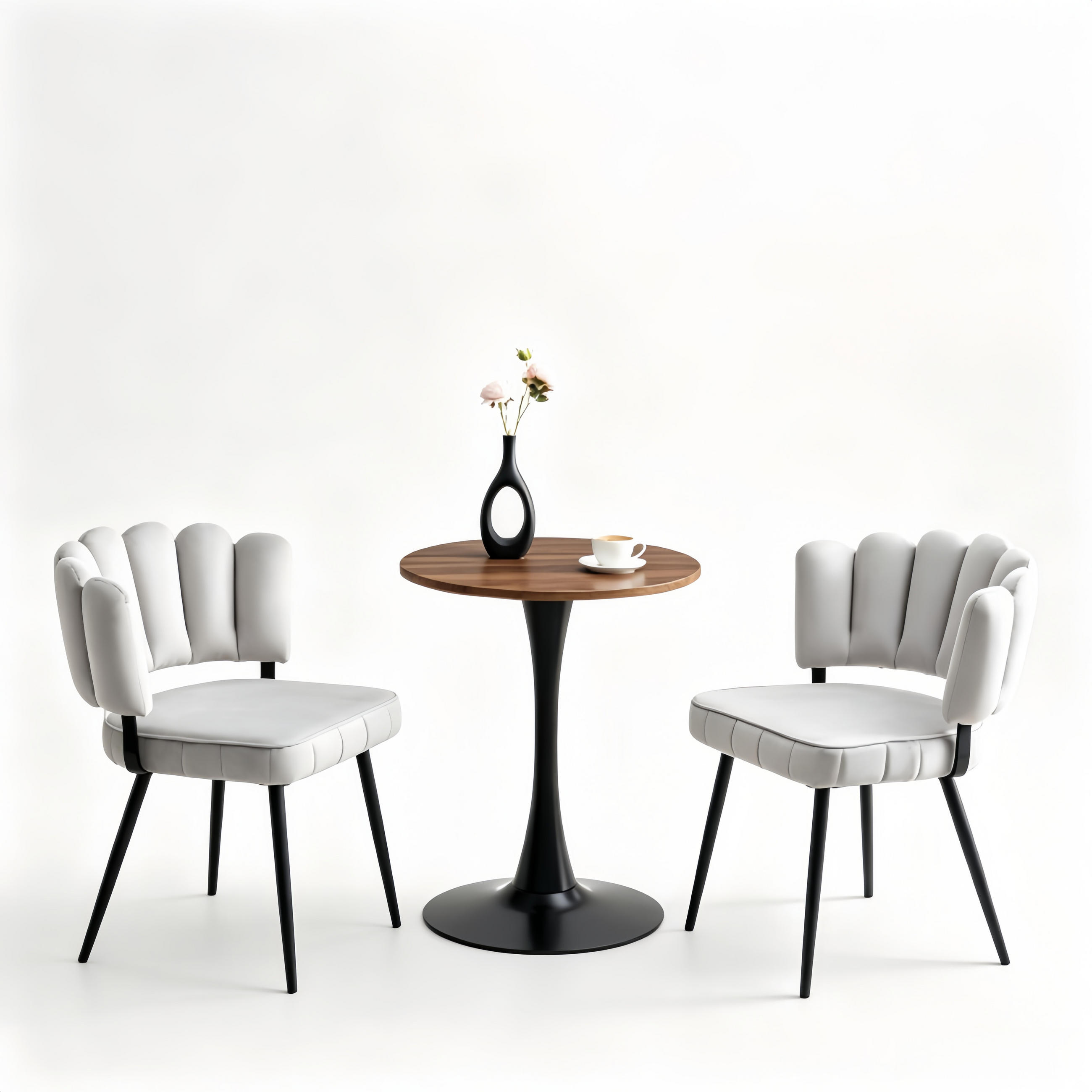 TISCHGRUPPE 3-tlg Rund 60cm MDF Tisch Schwarz 2 Samtstühle Hellgrau - Grau, Metall (73.5/21.5/76cm) - Raelunyi