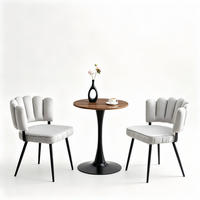 TISCHGRUPPE 3-tlg Rund 60cm MDF Tisch Schwarz 2 Samtstühle Hellgrau - Grau, Metall (73.5/21.5/76cm) - Raelunyi