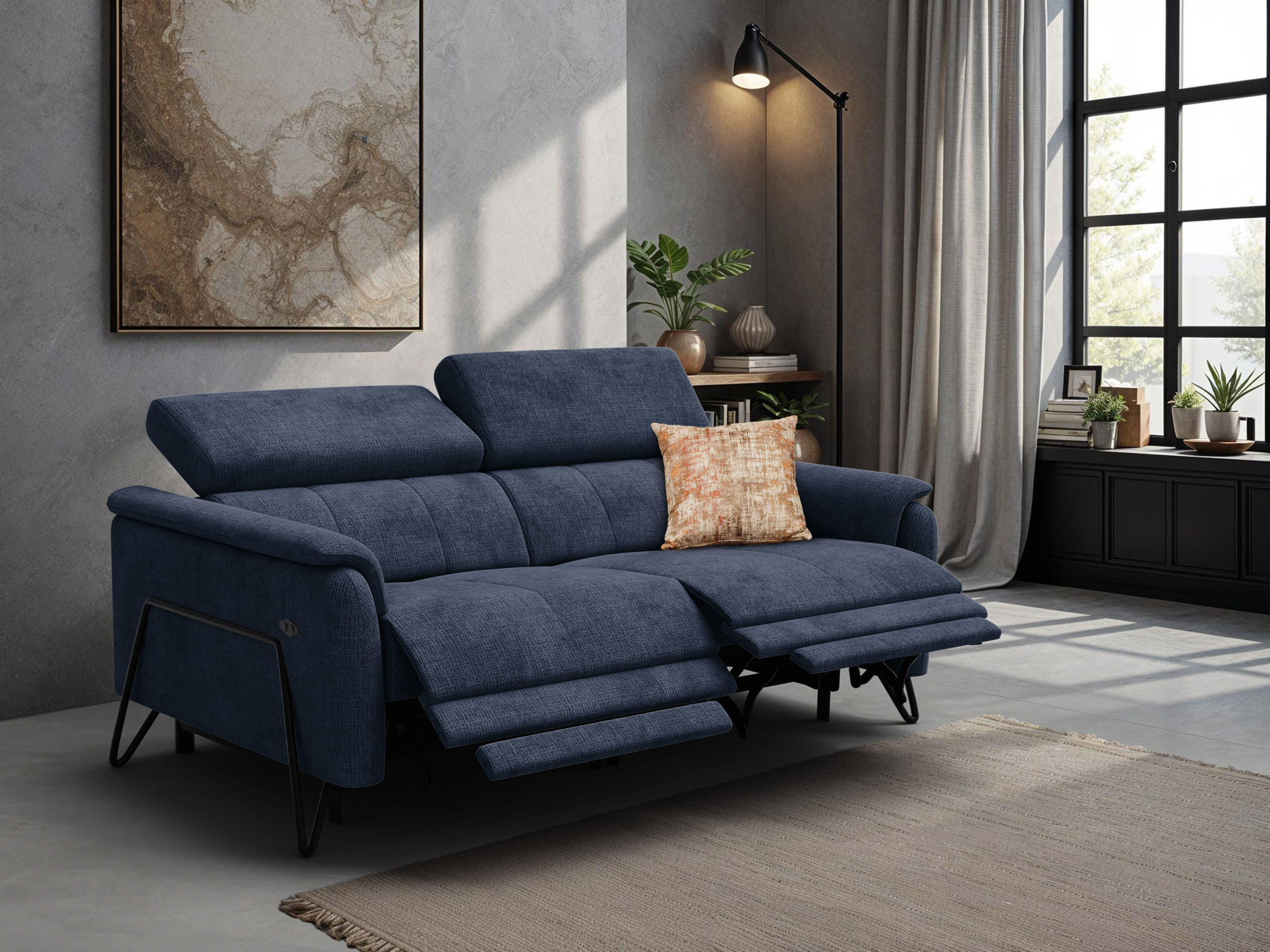 RELAXSOFA RODEN 3-Sitzer, marineblau - Dunkelblau, Holz/Textil (194/82/103cm) - Courtois Laville