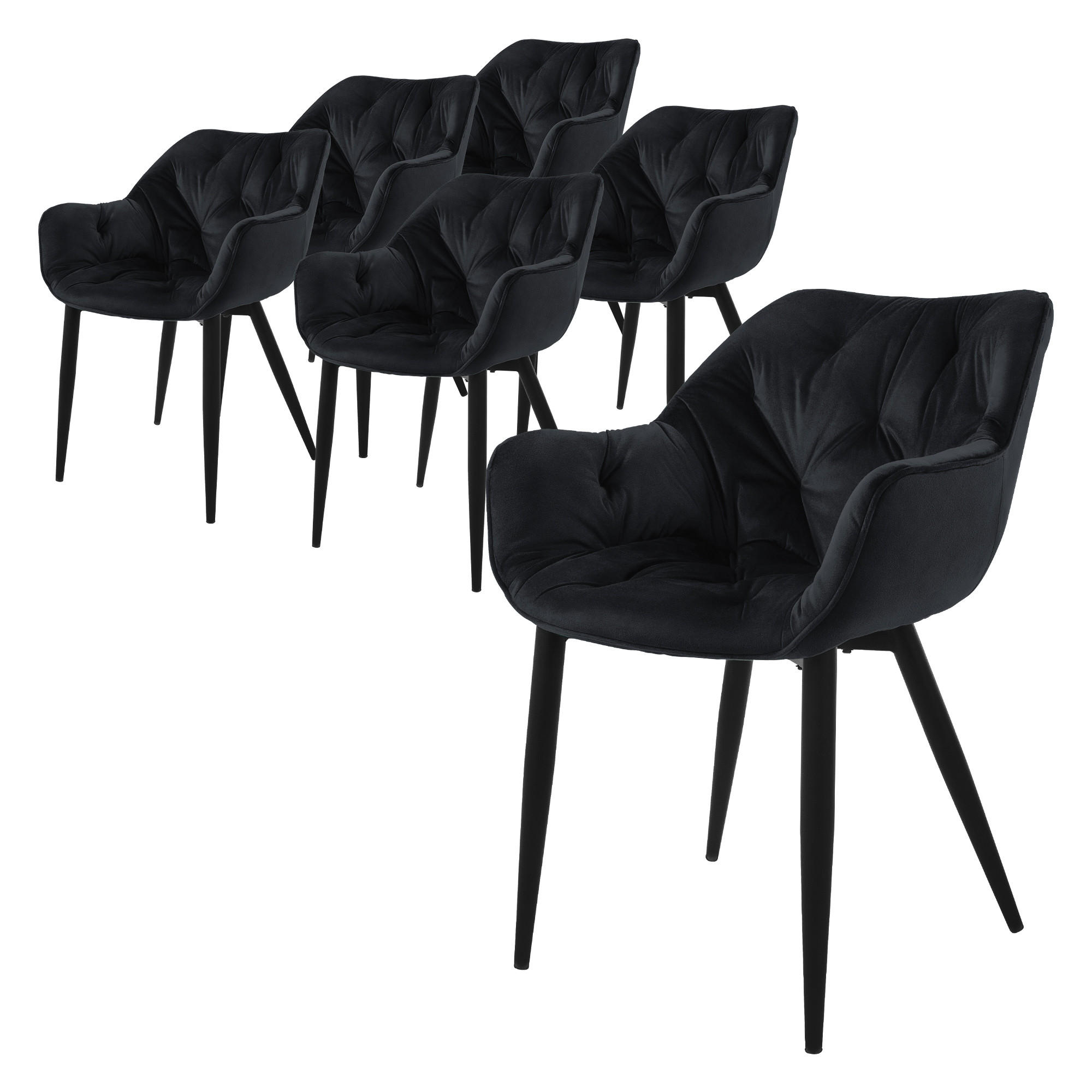 ESSZIMMERSTUHL Samt Schwarz 6er Set - Schwarz, Metall (67/83/59cm) - ML-DESIGN