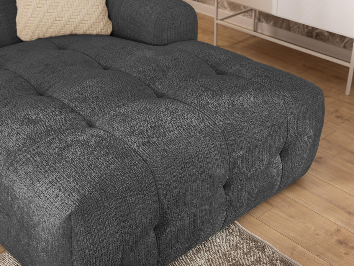 ECKSOFA inkl. Hocker Kozy im Bumpy-Design mit Schlaffunktion und fester Rückenlehne aus weichem Grau Chenille-Stoff - Ottomane rechts - Schwarz/Grau, Holz/Kunststoff (234/161cm) - S-Style Möbel