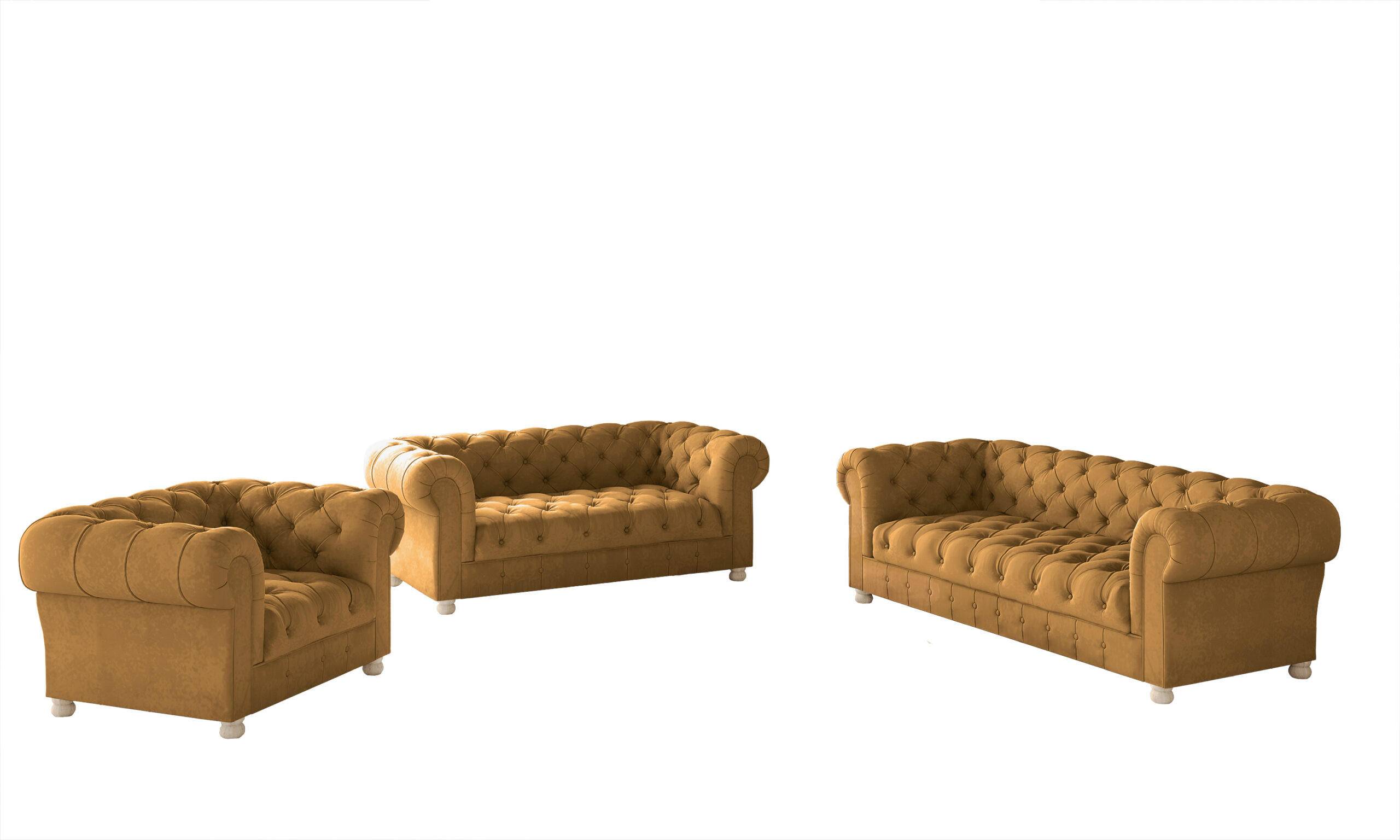 SITZGARNITUR 3+2+1 CHESTERFIELD Elegant Klassisch Schick Stoff Whisper Velours Stoff Kupfer - Kupferfarben, Holz/Textil (202/77/90cm) - Kaiser Möbel