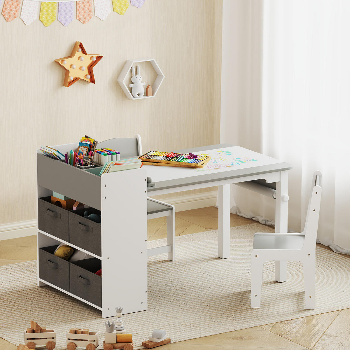 KINDERSITZGRUPPE DE-17533 mit Papierrolle, Regalen & Schubladen Grau - Grau, Holzwerkstoff (58/64/102.5cm) - ComfortXL