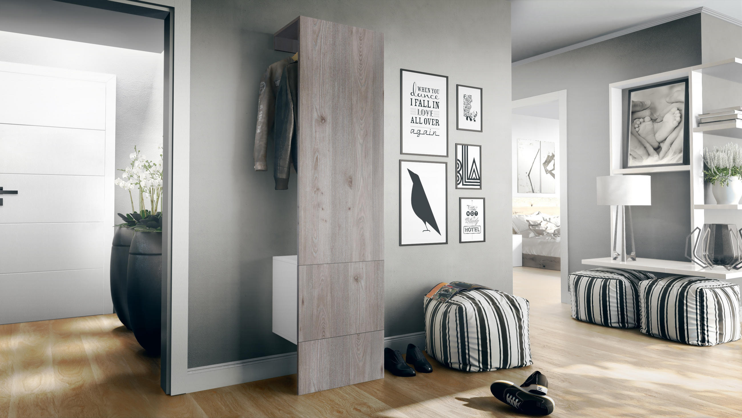 GARDEROBE Carlton Paneel in Eiche Nordic - Silbereichenfarben, Holzwerkstoff (52/193/35cm) - Vladon