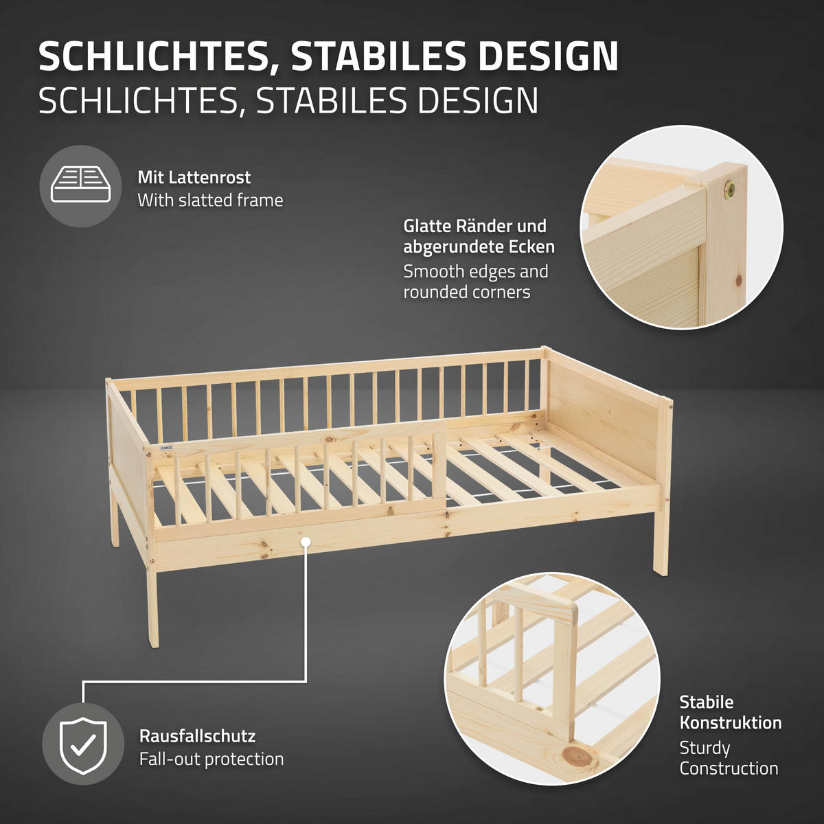 KINDERBETT 80x160 cm Natur - Naturfarben, Holzwerkstoff - ML-DESIGN