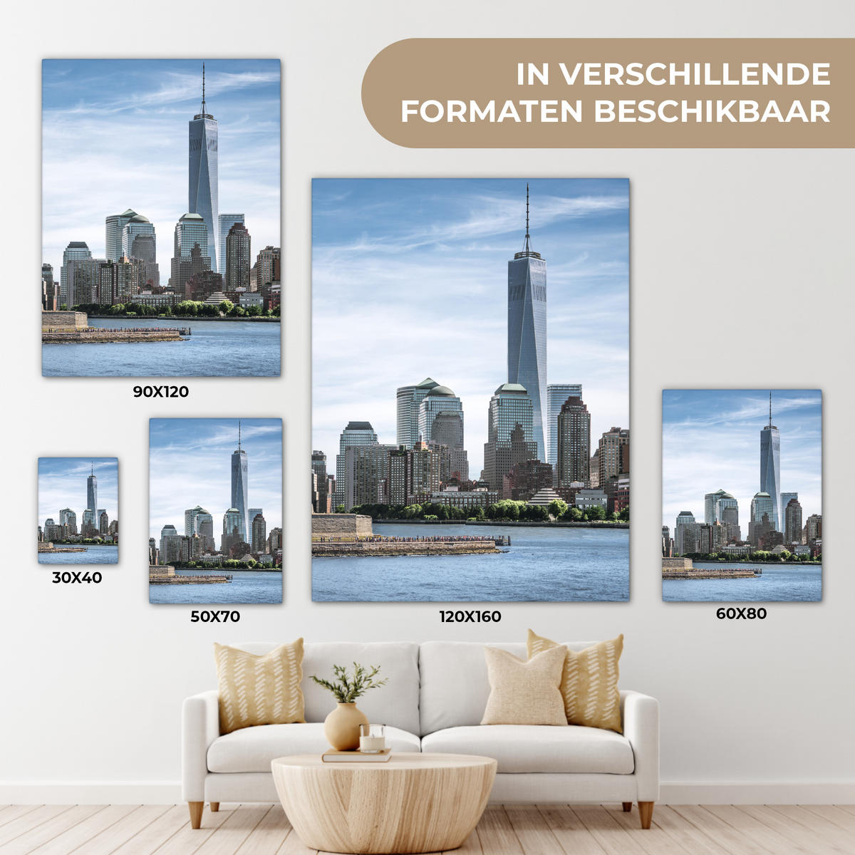 LEINWANDBILD New York - Freiheitsstatue - Wasser Room Decor 30x40 cm - Hellblau, Textil (30/40cm) - MuchoWow