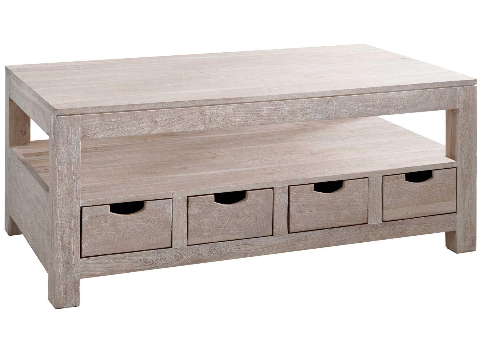 COUCHTISCH Akazie 120x70x50 white stone getüncht NATURE WHITE #33 - Beige, Holz (120/70/50cm) - Massivmoebel24