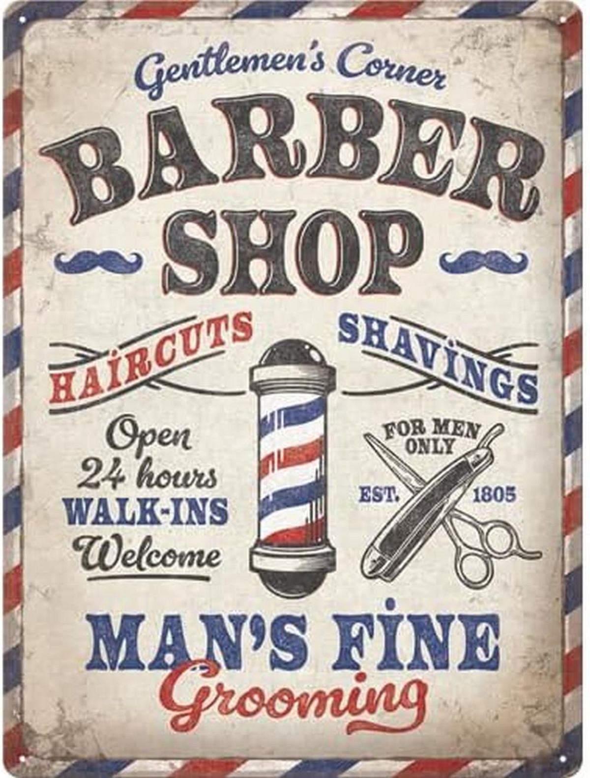 BLECHSCHILD 30/40 cm Barber Shop - Multicolor, Metall (30/40/0.2cm) - Nostalgic-Art