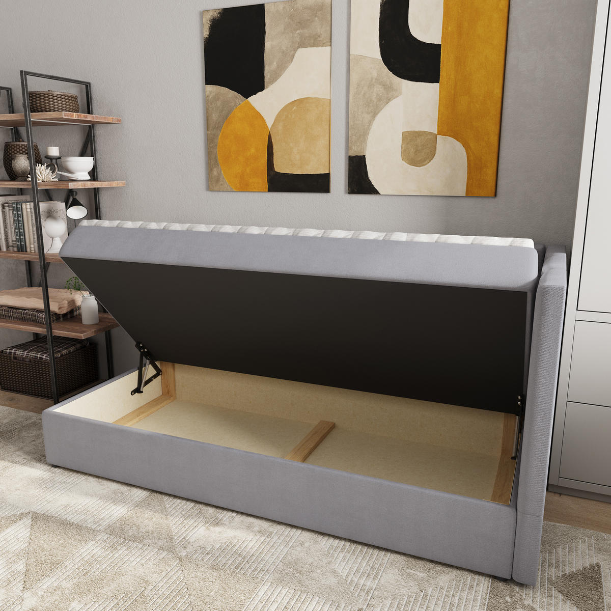 BOXBETT BEVE 80x200 cm mit Matratze und Topper, H2+H3 - Grau - Grau, Holz (80/200cm) - MASSENO