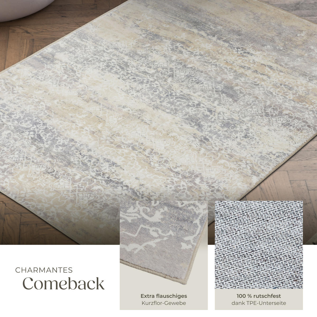 TEPPICH Vintage Design Dalia,rutschfeste Unterfläche,beige - Beige, Kunststoff (120/170cm) - tectake