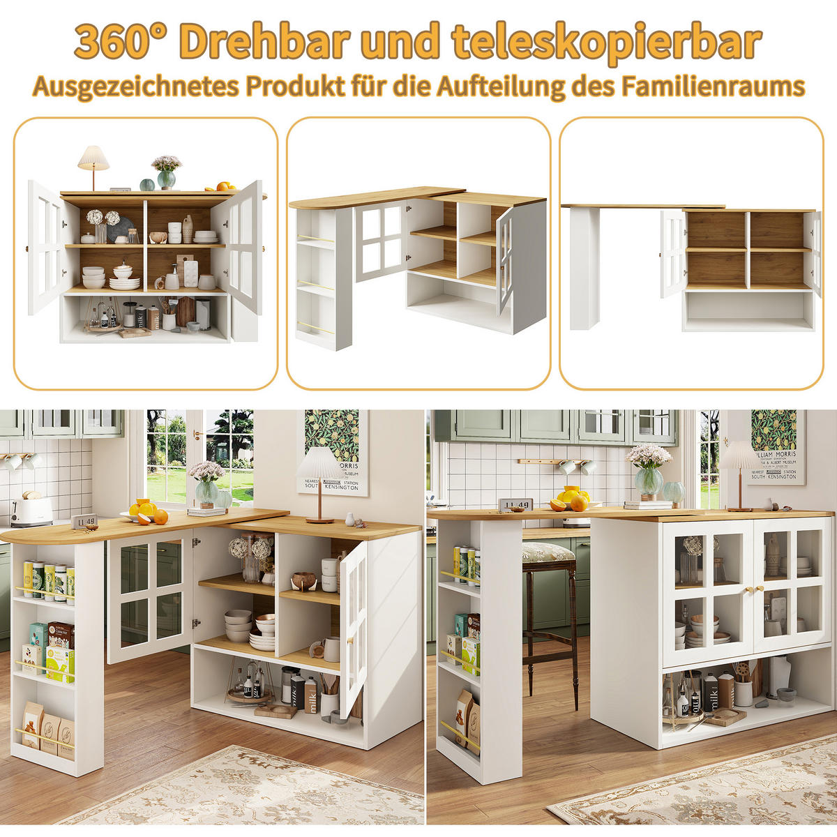 STEHTISCH 138-204x39x102.5cm Weiß mit verstellbaren Trennwänden & Drehfunktion - Weiß, Holzwerkstoff (204/102.5/39cm) - Modfu