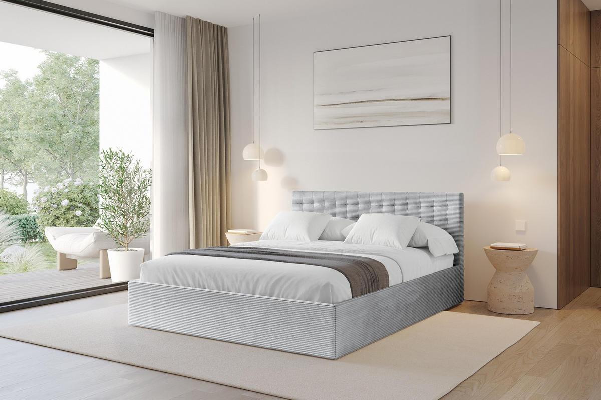 POLSTERBETT mit Bettkasten und Lattenrost, Boxbett ohne Matratze - PARI 180x200 Grau - Alufarben, Holzwerkstoff/Textil (180/200cm) - ALTDECOR