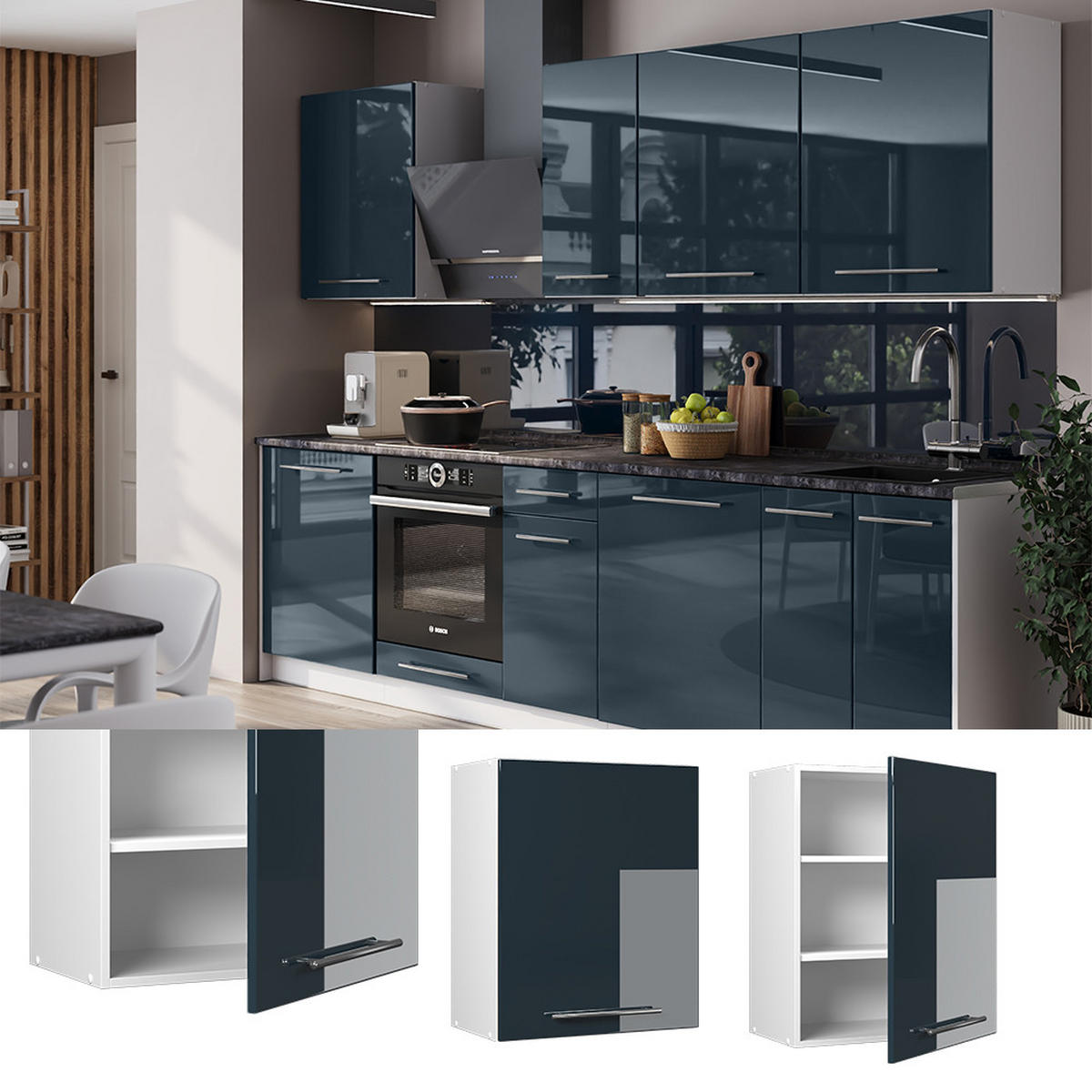 HÄNGESCHRANK Fame-Line, Dunkelblau Hochglanz, 60 cm - Weiß/Dunkelblau, Holzwerkstoff (60/72/34.1cm) - Vicco