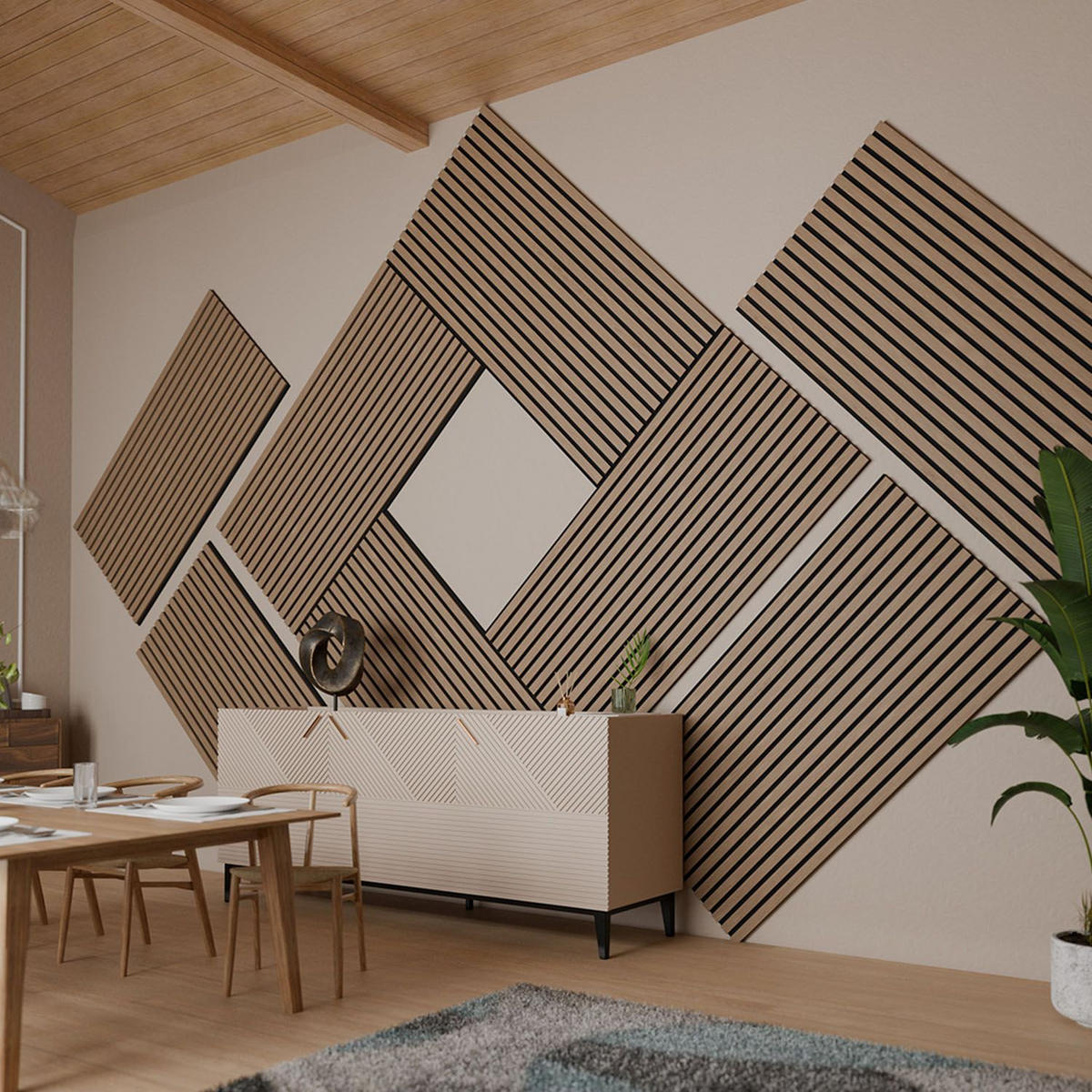 WANDPANEELE Akustik 120x60 cm Eiche Natur Dunkel (4er-Set) - Braun, Holz (60/120/1.8cm) - Juskys