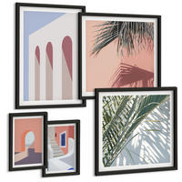 BILDER SET 5er Set - 50x50 cm & 20x30 cm & 40x60 cm Schwarzer Rahmen - Illustrationen der Stadtarchitektur - Schwarz, Kunststoff (40/60cm) - TULUP