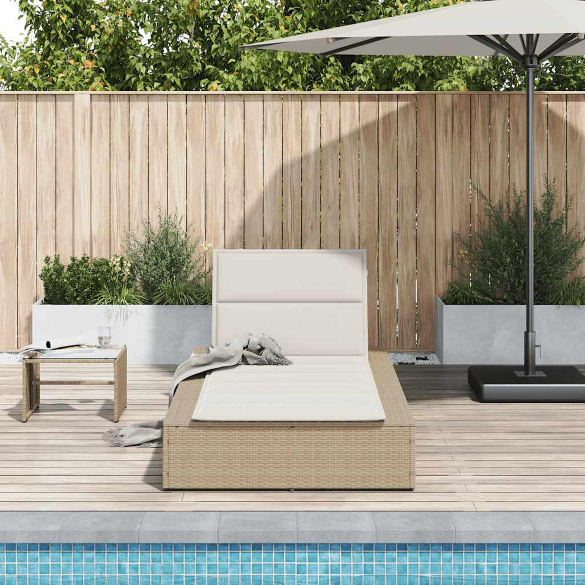 SONNENLIEGE Mit Schwebender Auflage Beige Poly Rattan - Beige, Kunststoff (210/79/100cm) - vidaXL