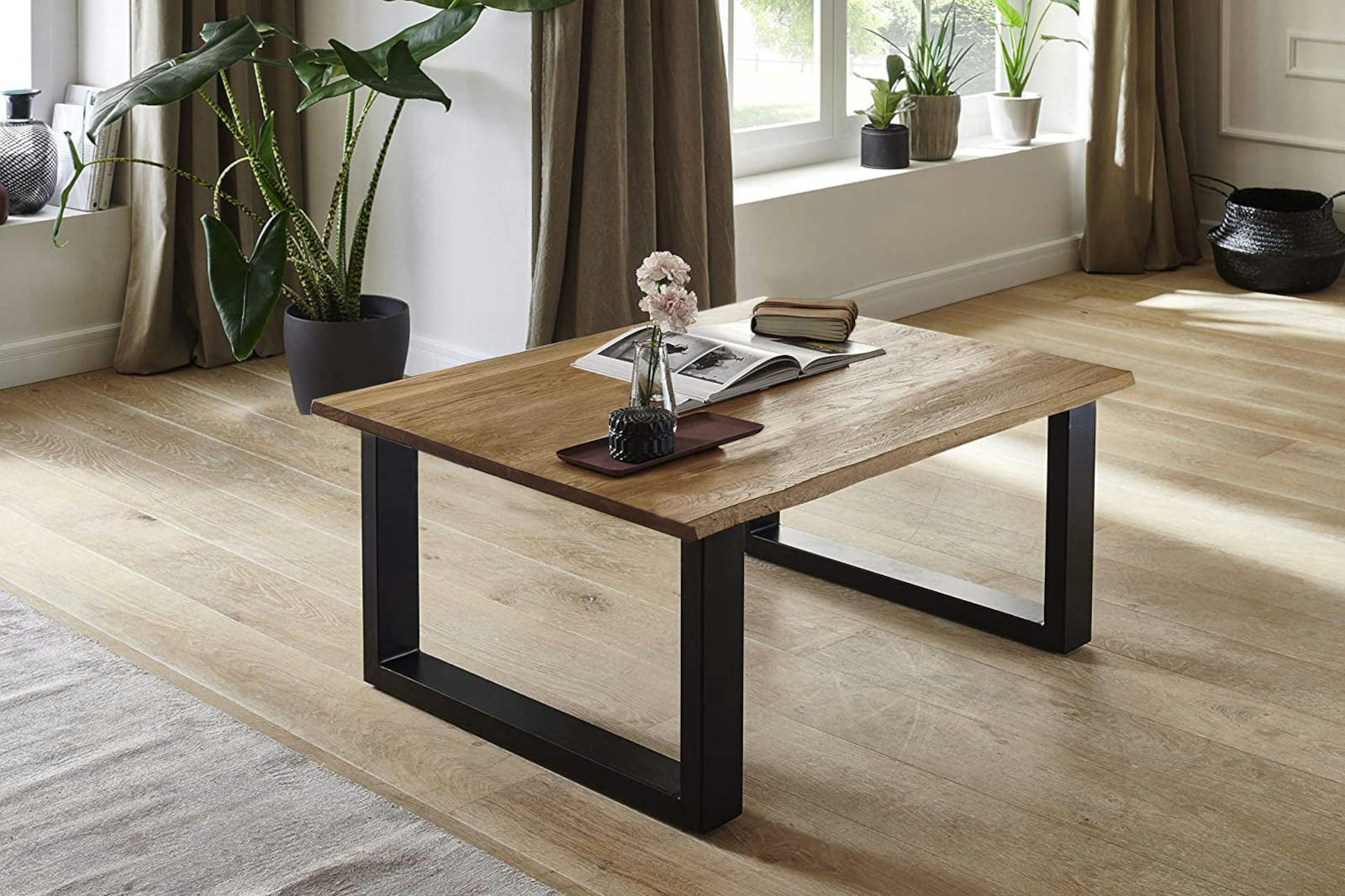 COUCHTISCH Wildeiche SESSA 80 cm - Beige/Schwarz, Holz/Metall (80/80/48cm) - SAM