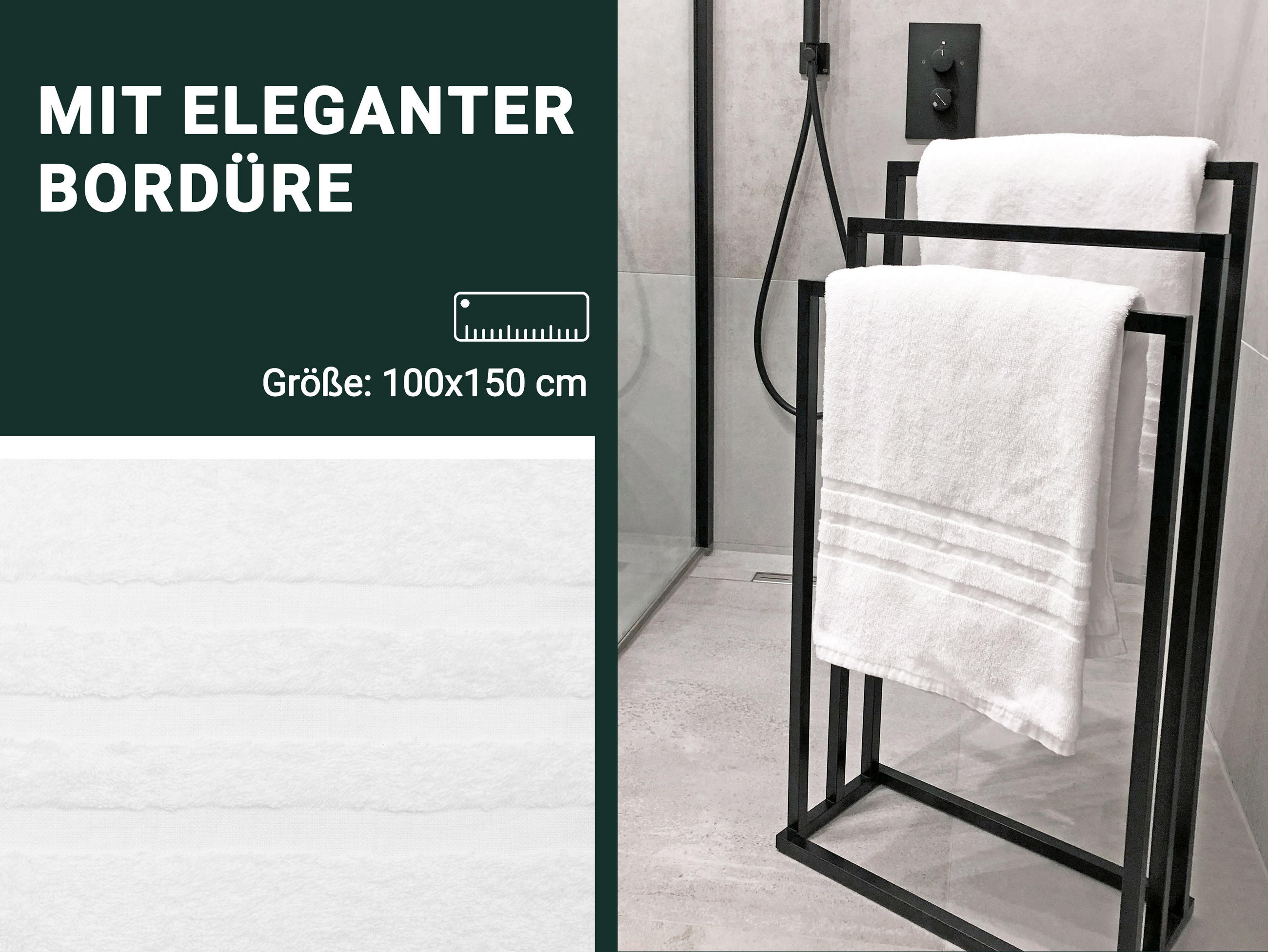 Thumbnail - Zollner Badetuch,, Weiß, Textil, 100x150 cm, Oeko-Tex® Standard 100, Badtextilien, Badetücher