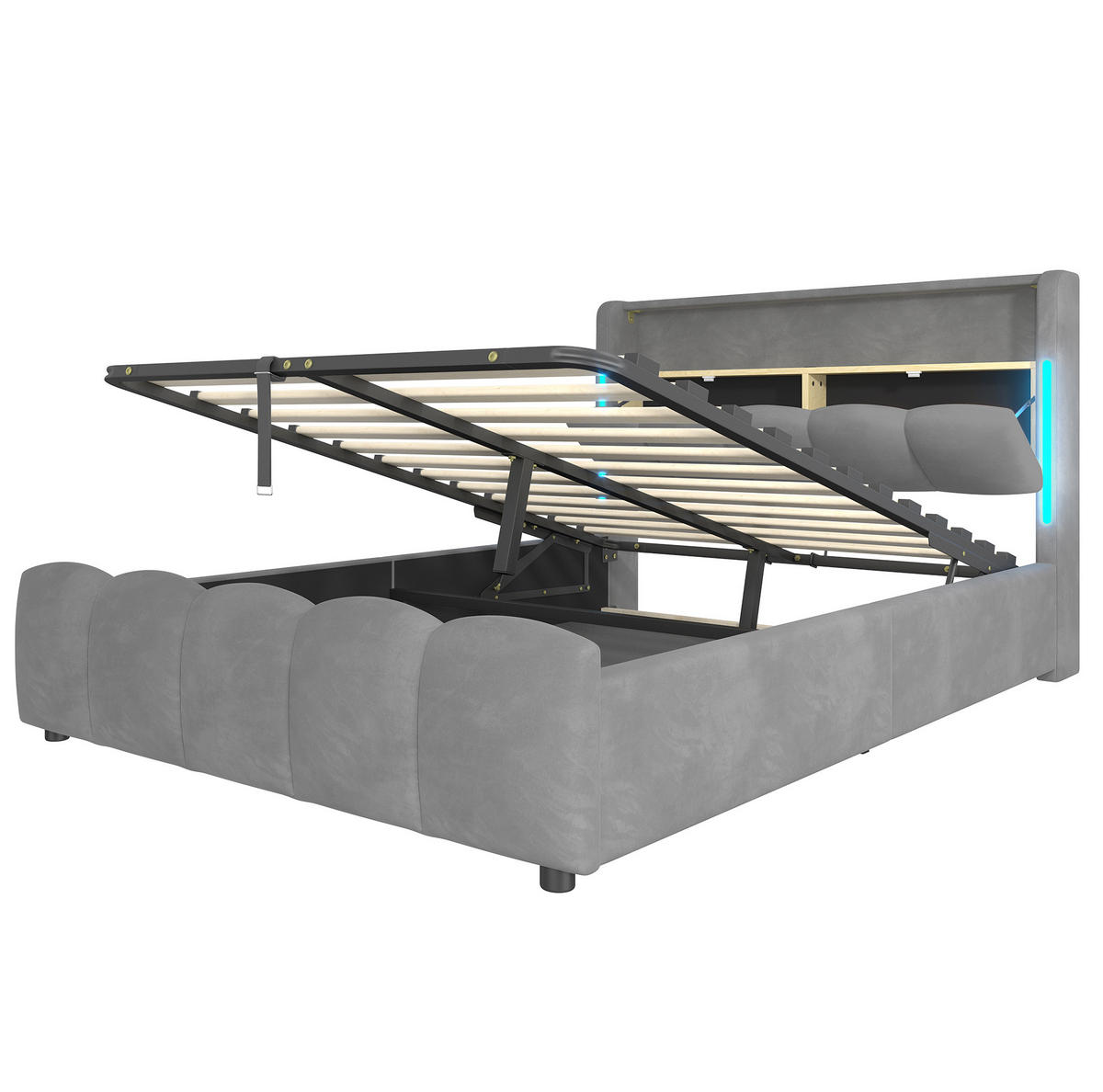 POLSTERBETT mit Stauraum und LED 140x200 cm Samt Grau - Grau, Metall (140/200cm) - Meubliv