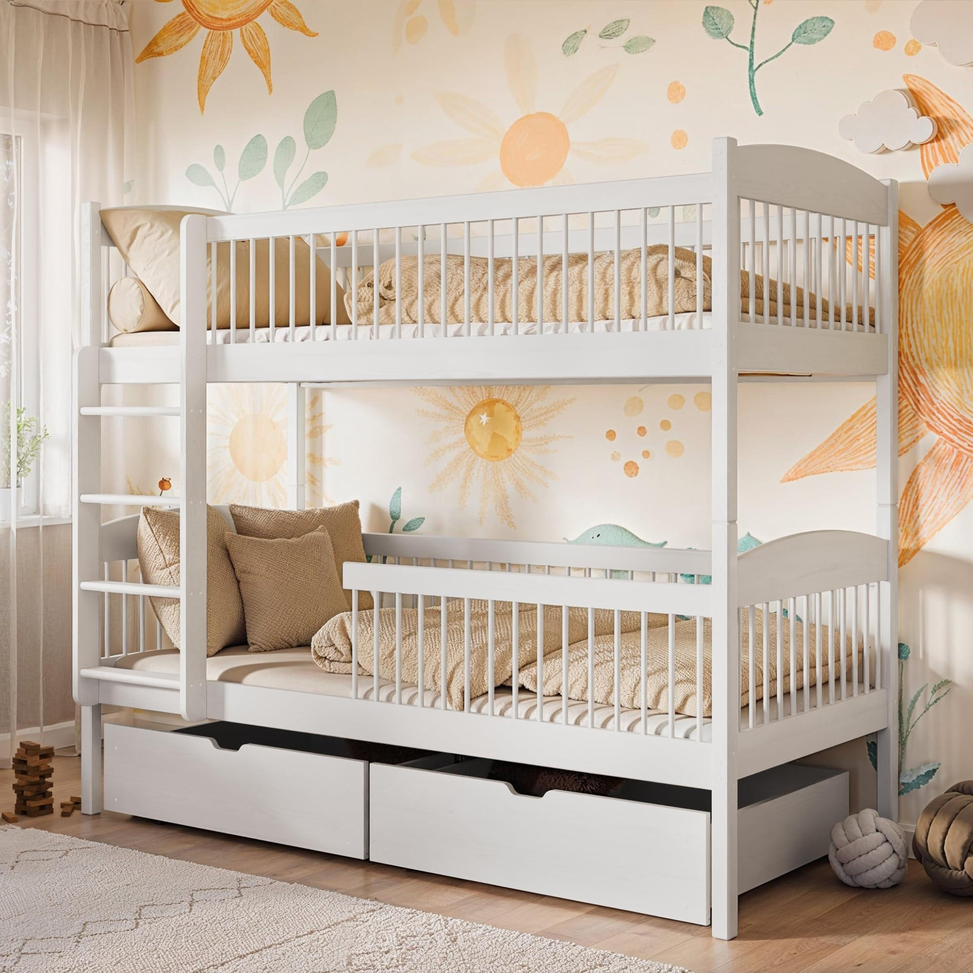 ETAGENBETT mit zwei Schubladen 90x190 cm in Weiß - Weiß, Holz (90/190cm) - Kids Collective