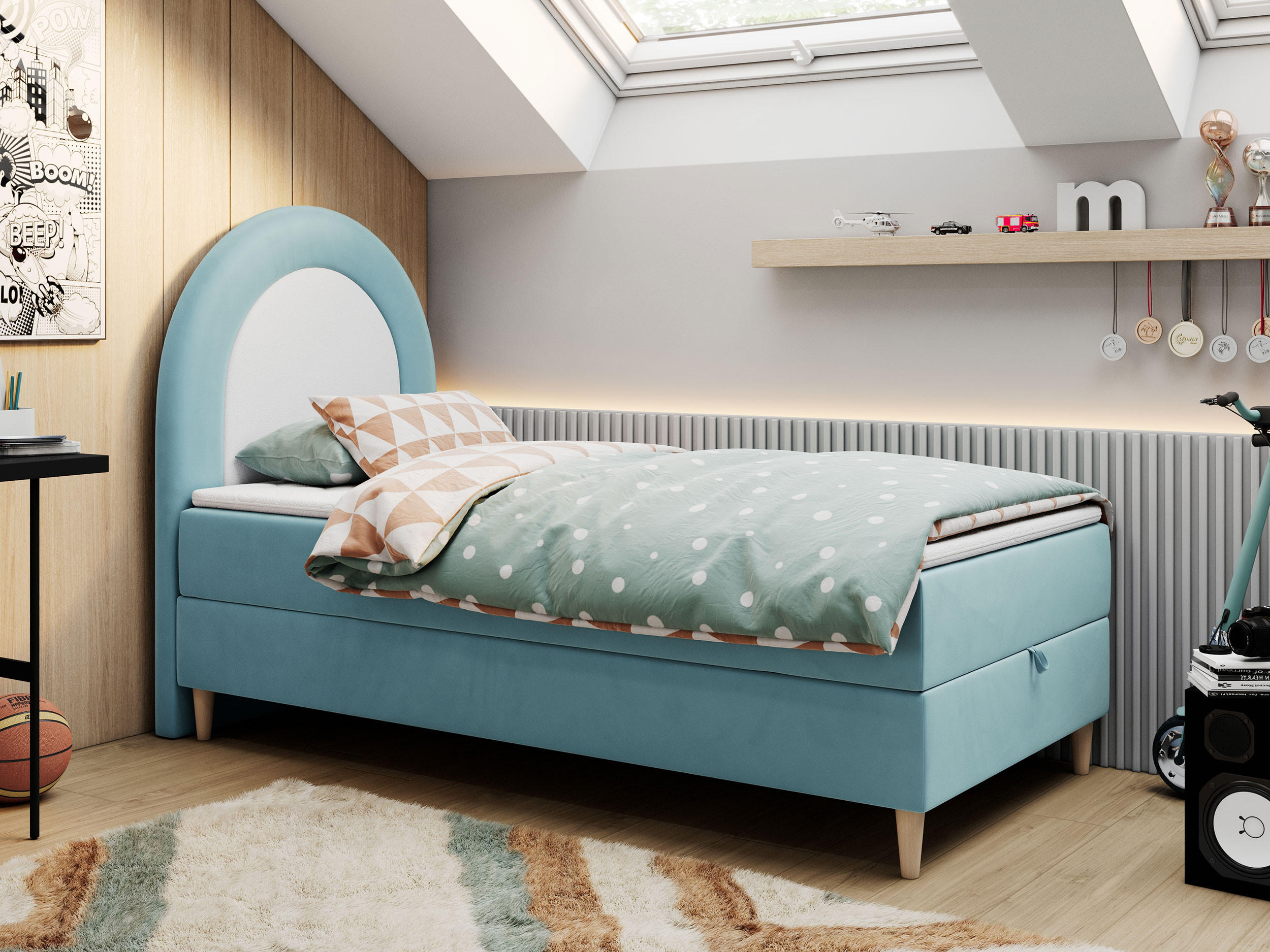 BOXBETT NEST 90/180 Blau Velvet - H3 - Blau, Holz/Textil (90/180cm) - MKS