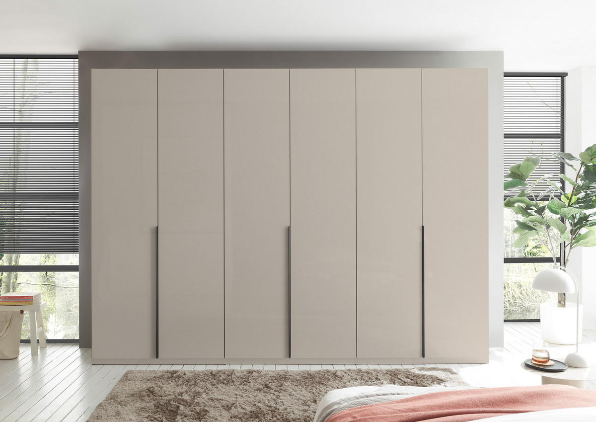 KLEIDERSCHRANK Luxus in Kashmir 302 x 225 x 58 cm (BxHxT), Hochglanz, 6 Türen – Drehtürenschrank mit Hoteleinteilung und Schubkästen - Beige, Holzwerkstoff (302/225/58cm)