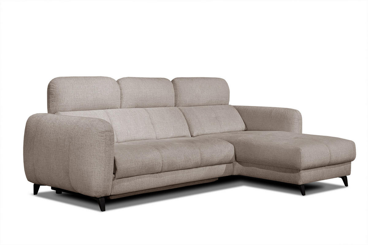 ECKSOFA SVEN 3-Sitzer, 1 Relax XL, verstellbare Kopfstützen, beige - Beige/Schwarz, Holzwerkstoff/Textil (256/163cm) - Courtois Laville